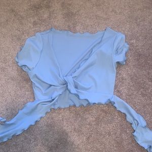 Baby blue tie front crop top